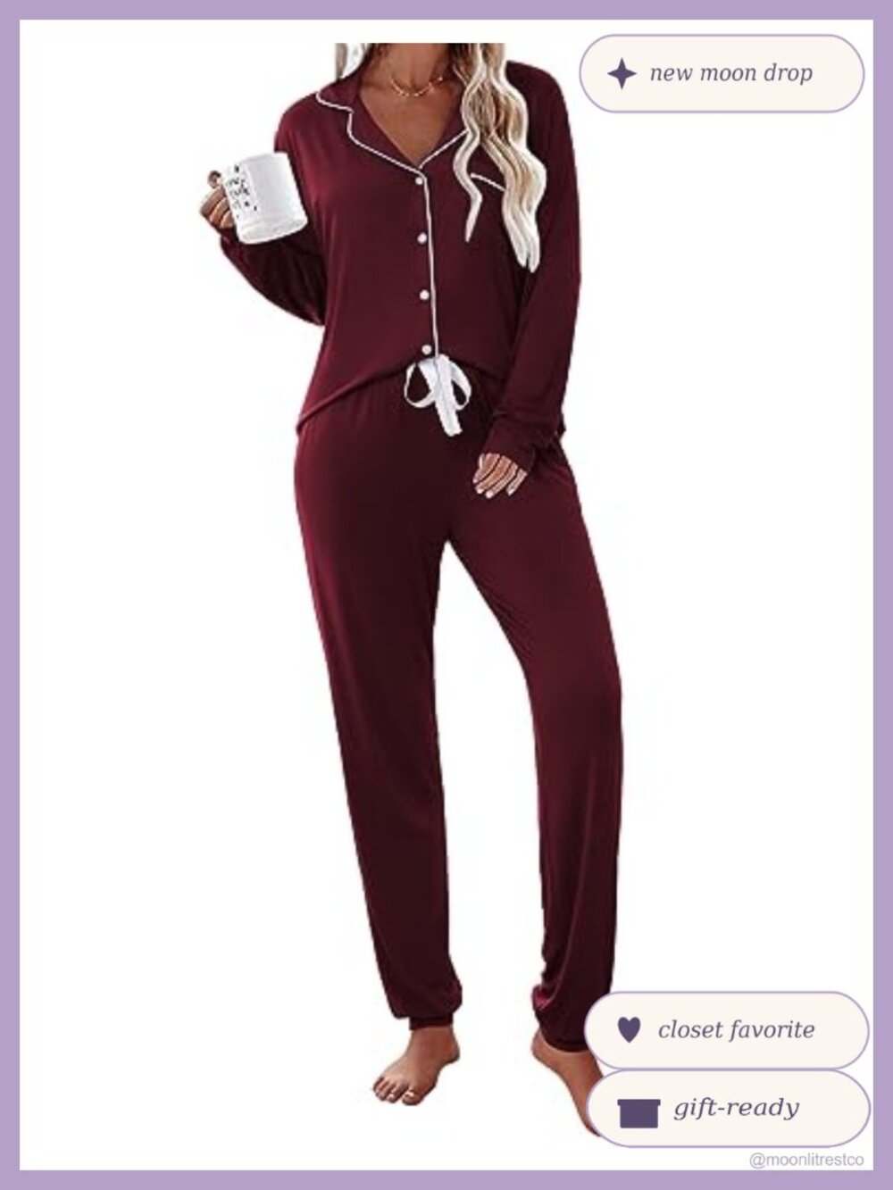 Womens Pajama Set Long Sleeve Button Down Jersey Modal Cotton Sleepwear